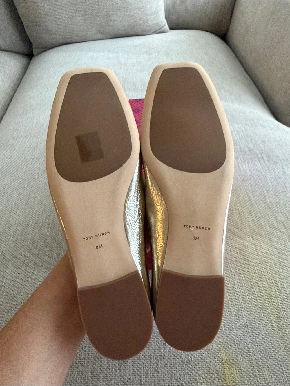 Tory Burch Georgia ballet Metallic Gold Logo Square-Toe Flats